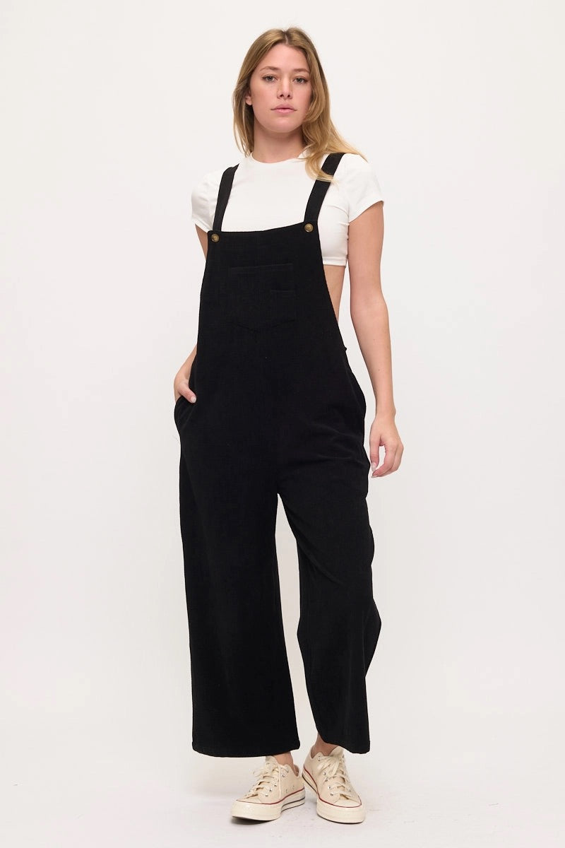 Black Midnight Cord Overalls