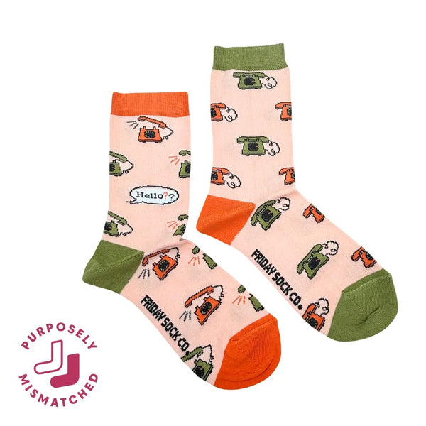 Vintage Phone Mismatched Socks