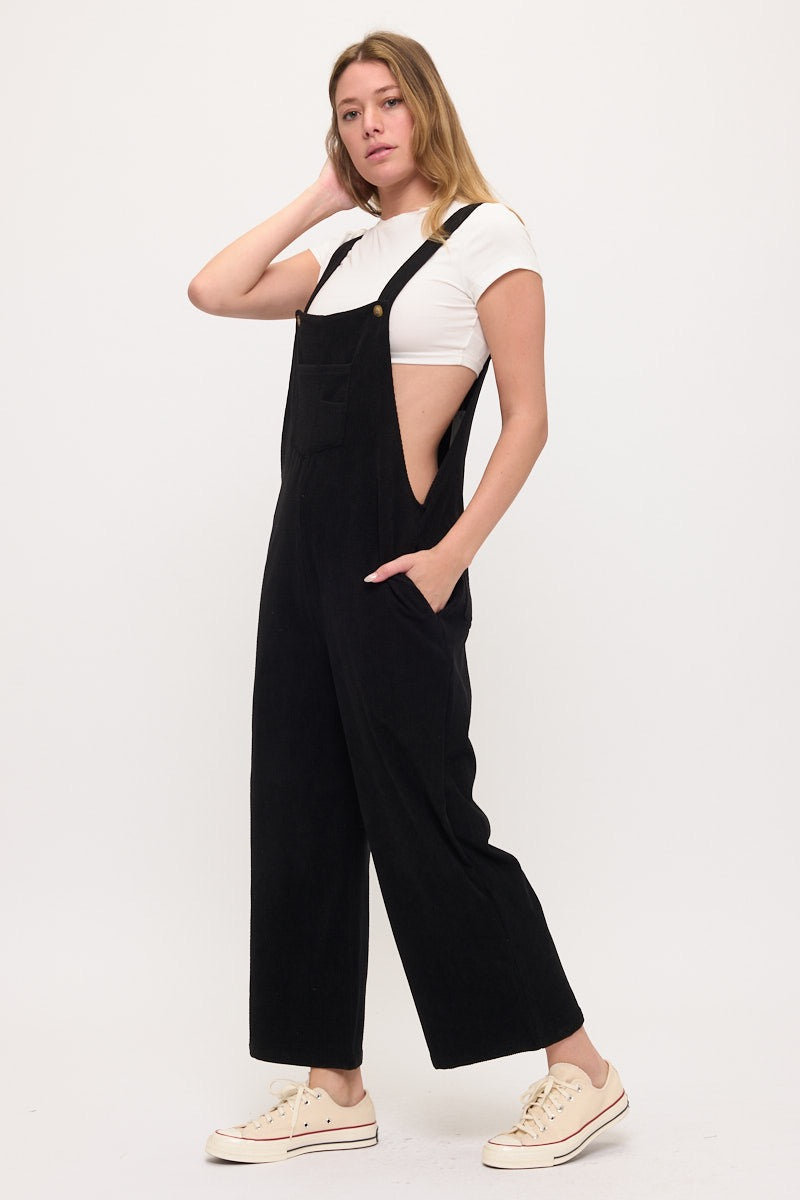 Black Midnight Cord Overalls