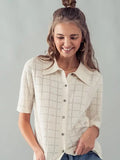 Checkered Hollow Out Knit Shirt