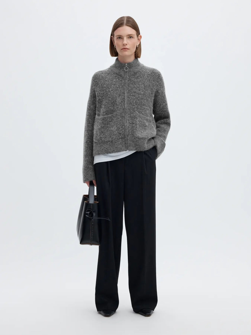Sia Knit Zip Cardigan - Medium Grey Melange