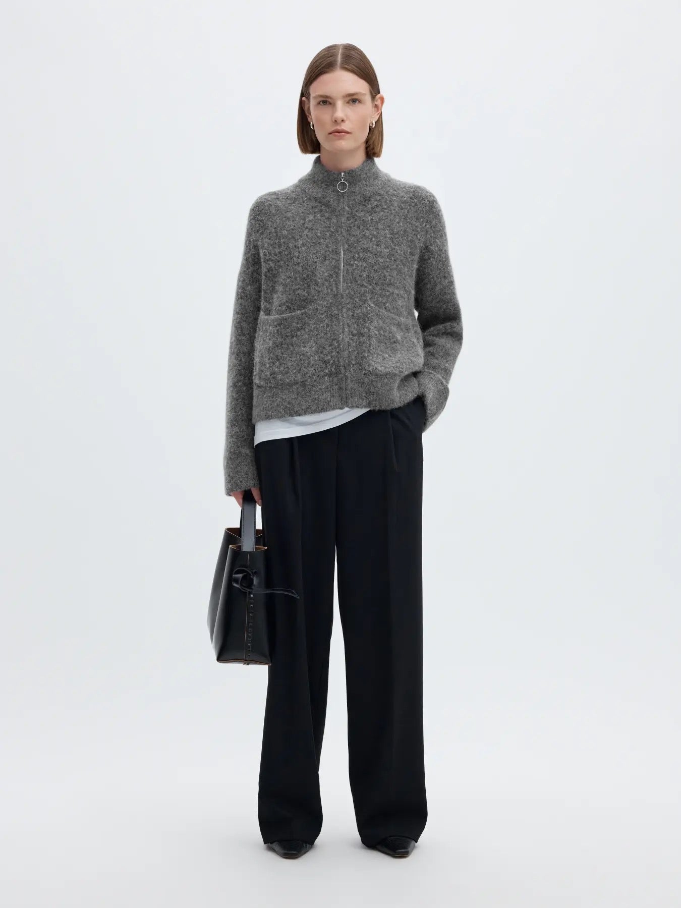 Sia Knit Zip Cardigan - Medium Grey Melange