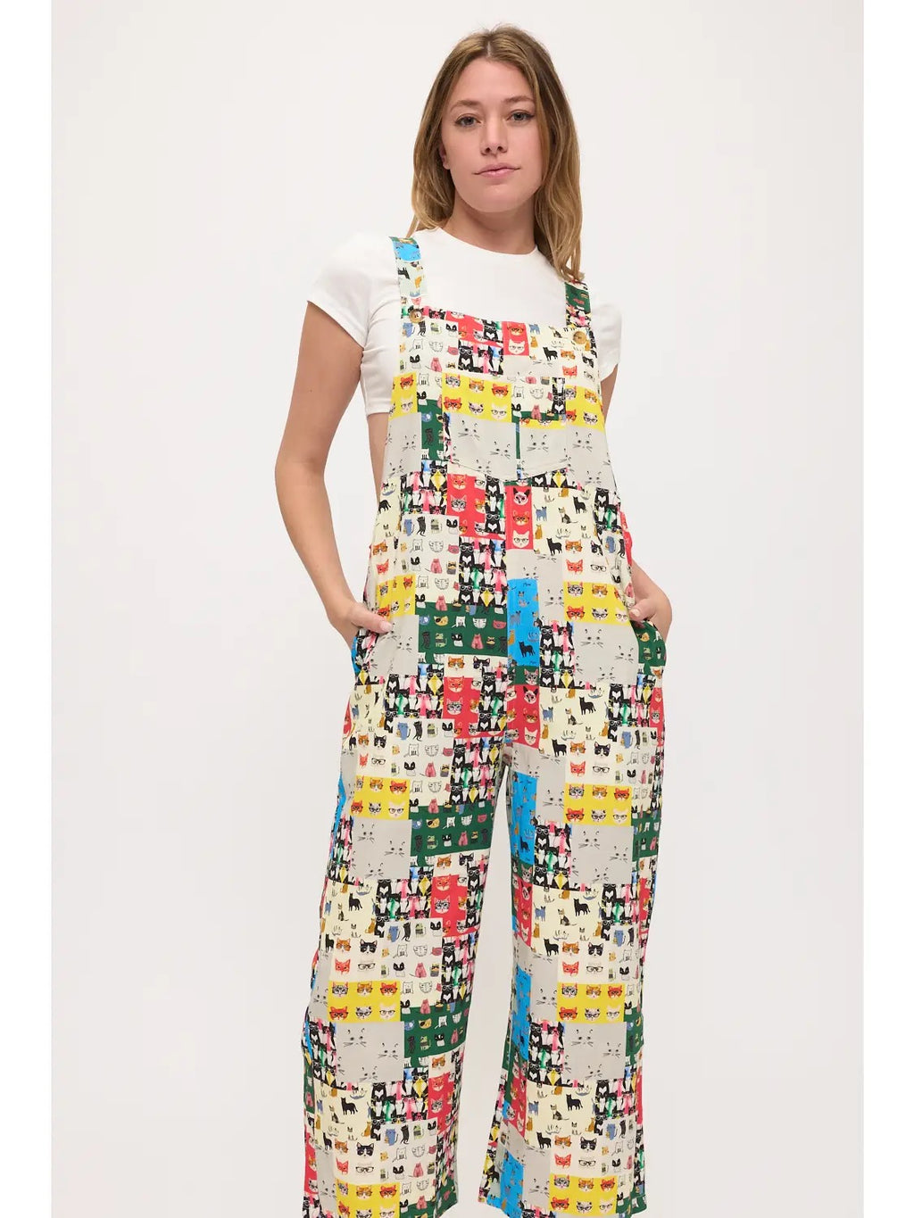 Retro Cat Faces Pop Art Overalls