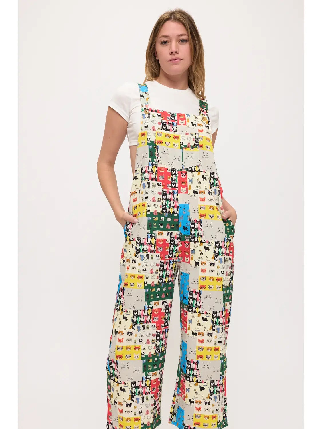 Retro Cat Faces Pop Art Overalls