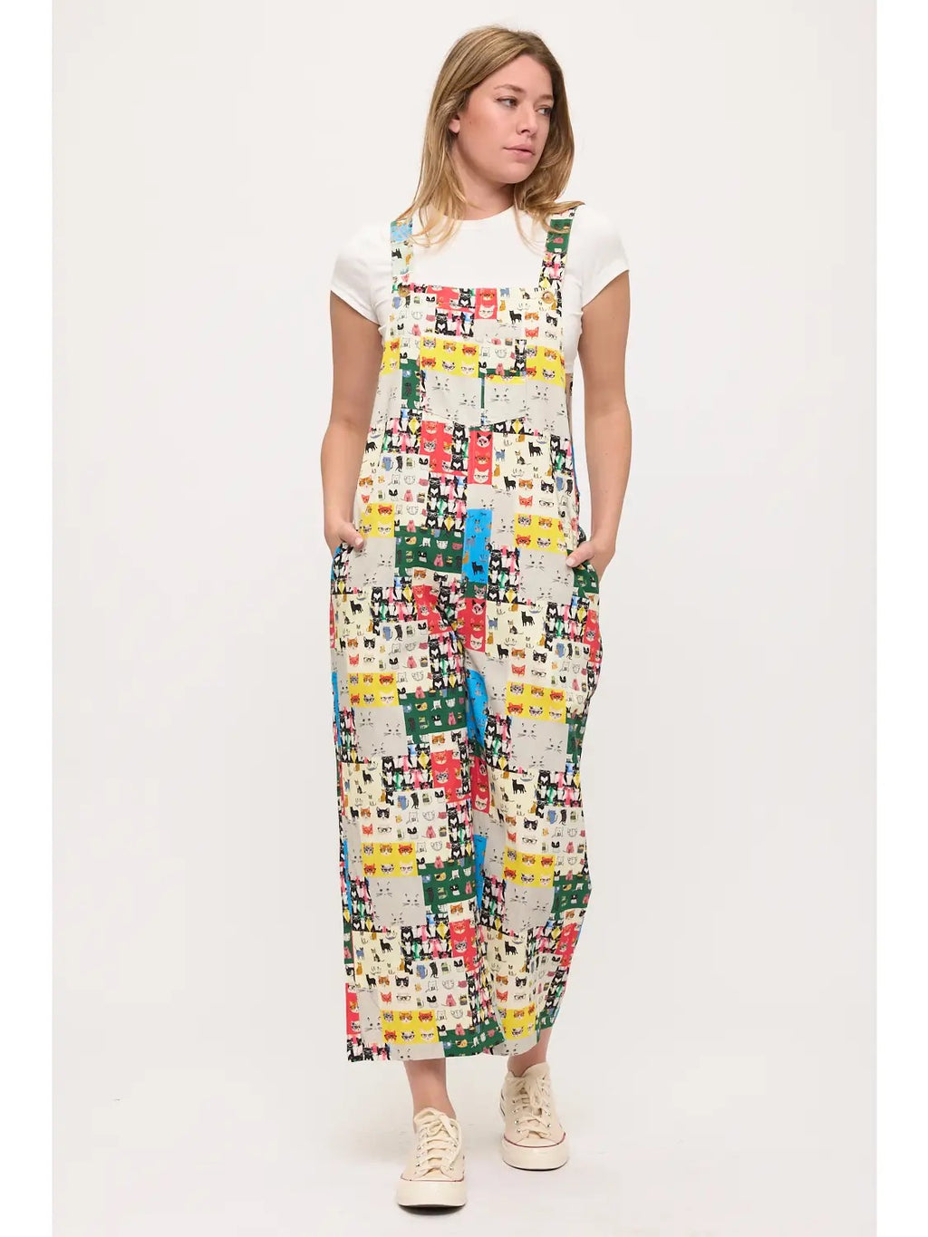 Retro Cat Faces Pop Art Overalls