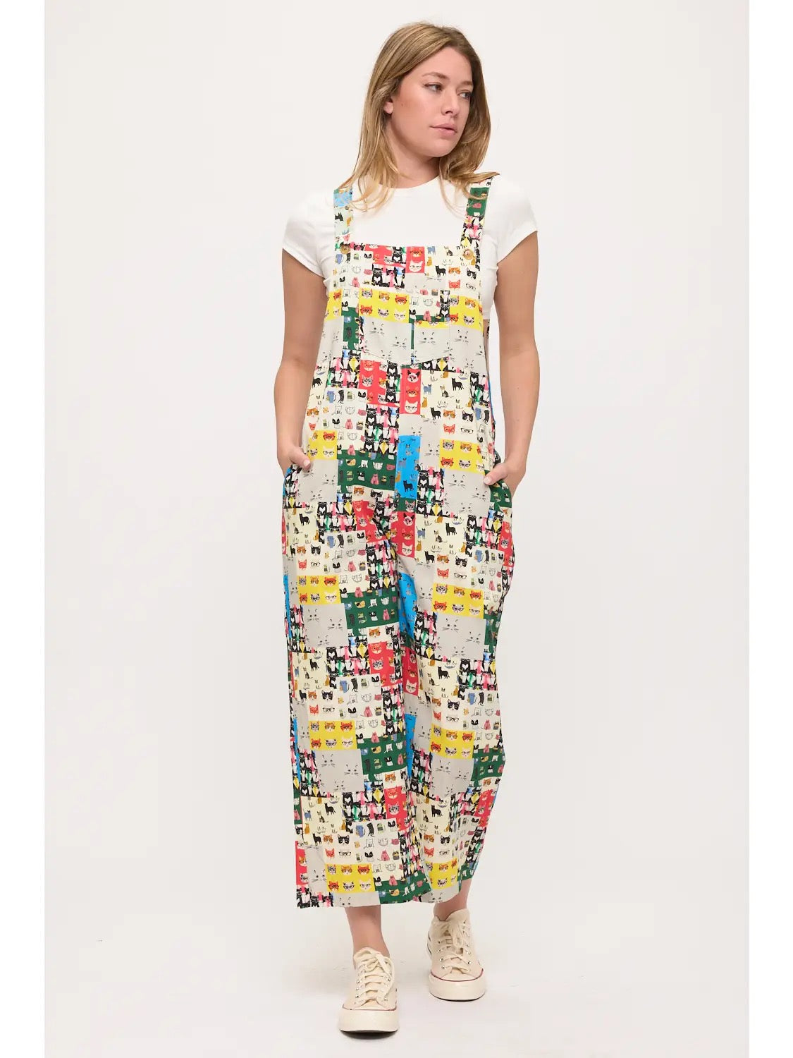 Retro Cat Faces Pop Art Overalls