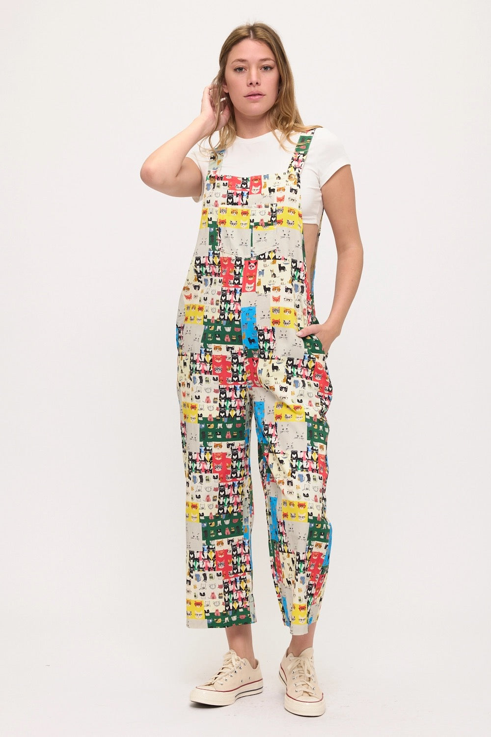 Retro Cat Faces Pop Art Overalls