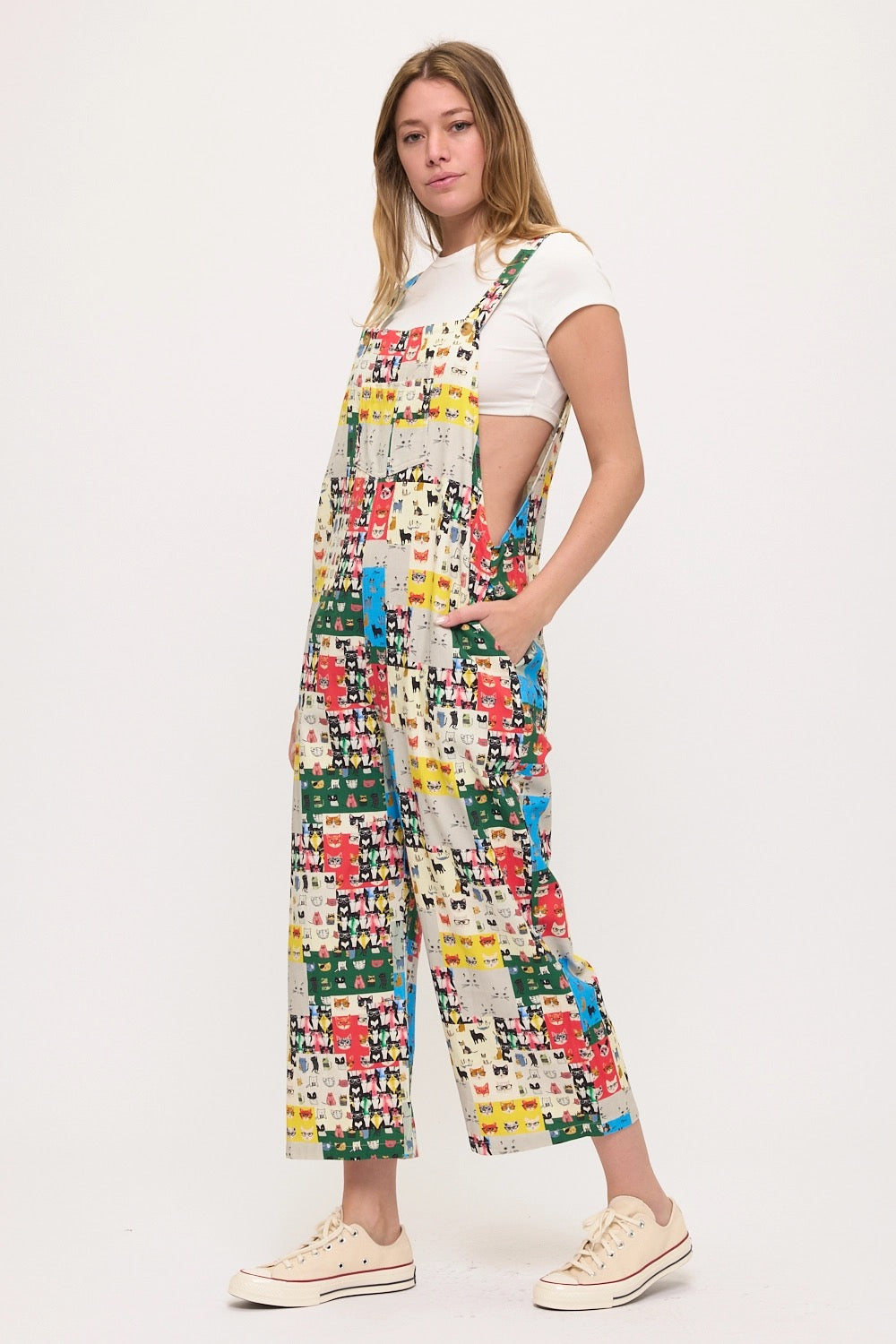 Retro Cat Faces Pop Art Overalls