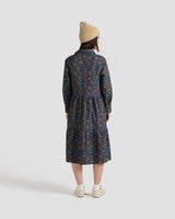 Micro Floral Print Flared Shirt Dress