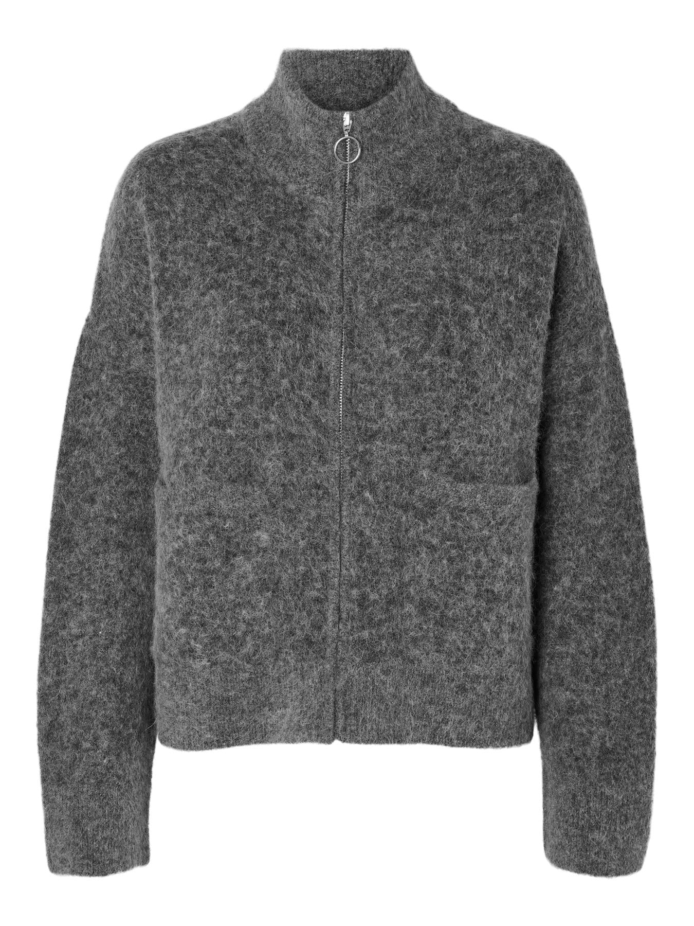 Sia Knit Zip Cardigan - Medium Grey Melange