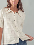 Checkered Hollow Out Knit Shirt