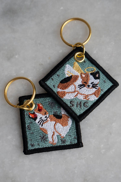 Duality Cat Embroidered Keychain