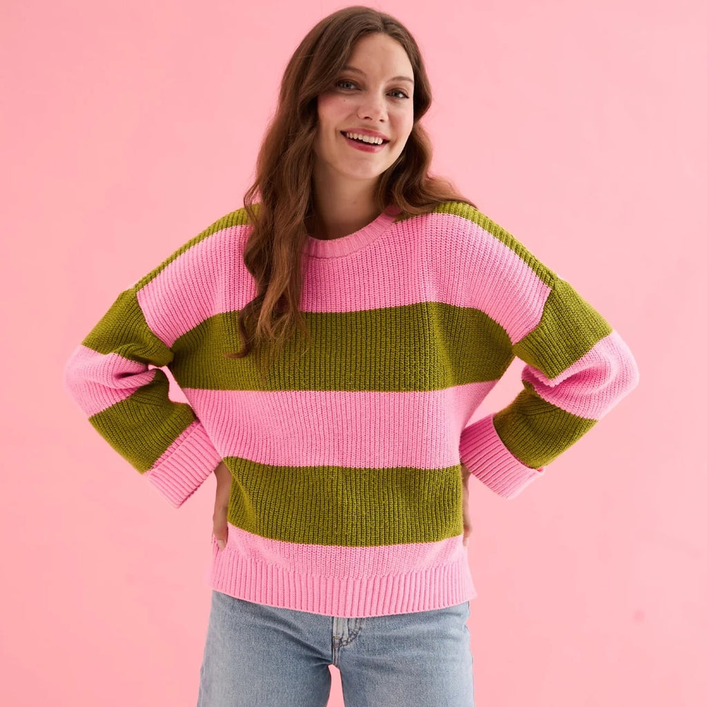 Rhiannon Stripe Jumper - Pink/Green