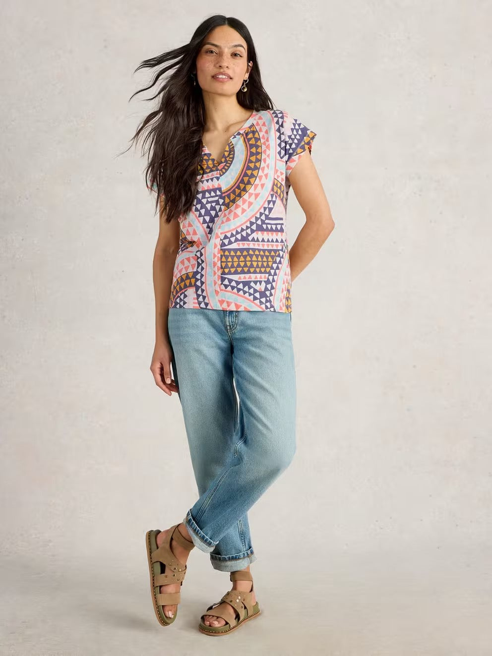 Nelly Notch Tee - Natural Print