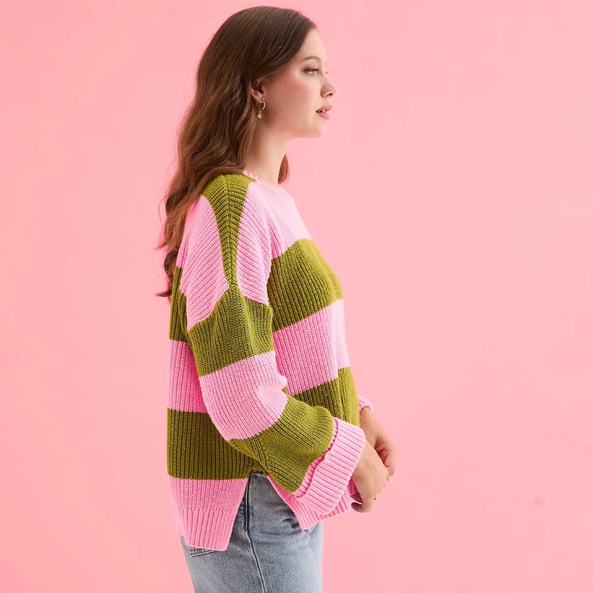 Rhiannon Stripe Jumper - Pink/Green
