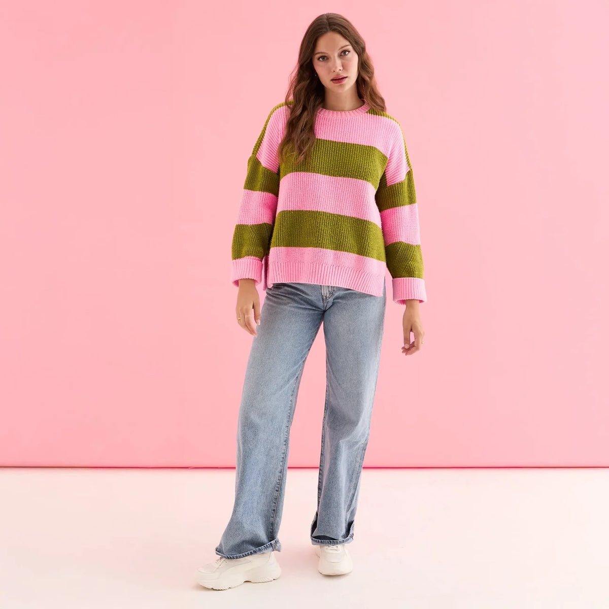 Rhiannon Stripe Jumper - Pink/Green