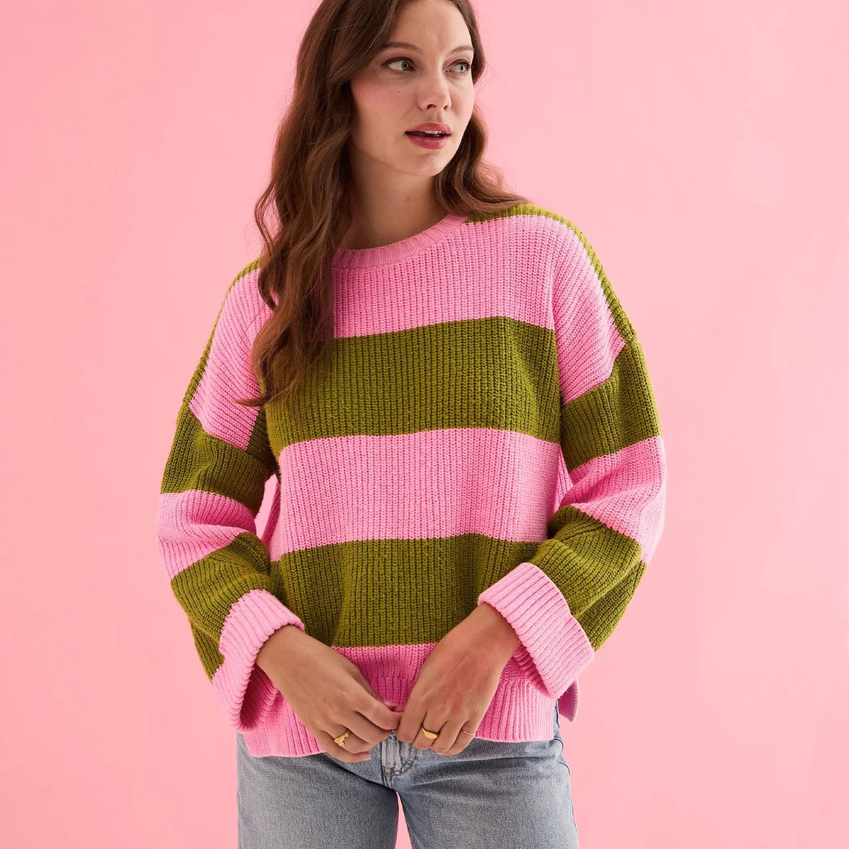 Rhiannon Stripe Jumper - Pink/Green