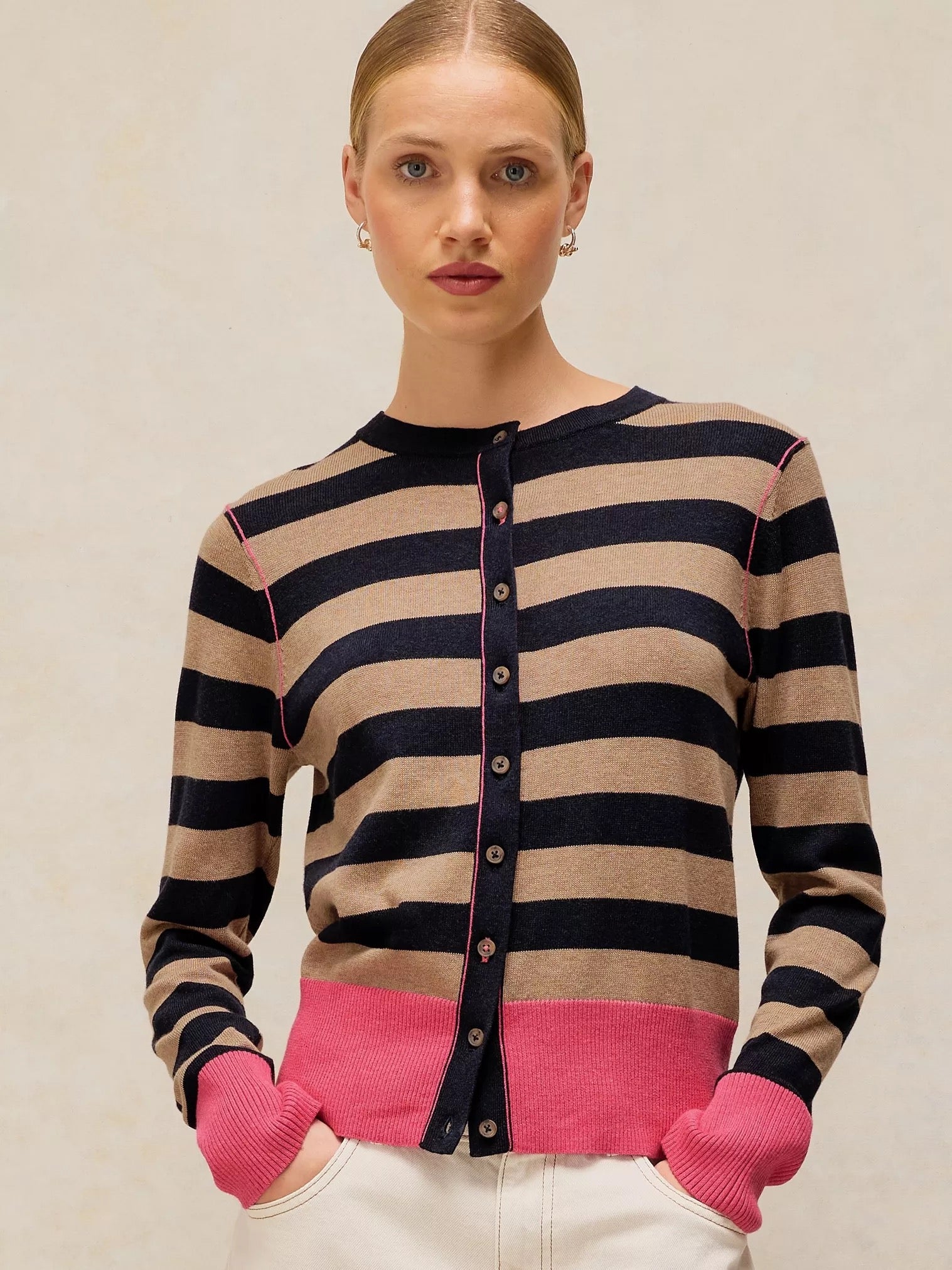 Lois Stripe Cardigan - Navy Multi