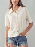 Checkered Hollow Out Knit Shirt