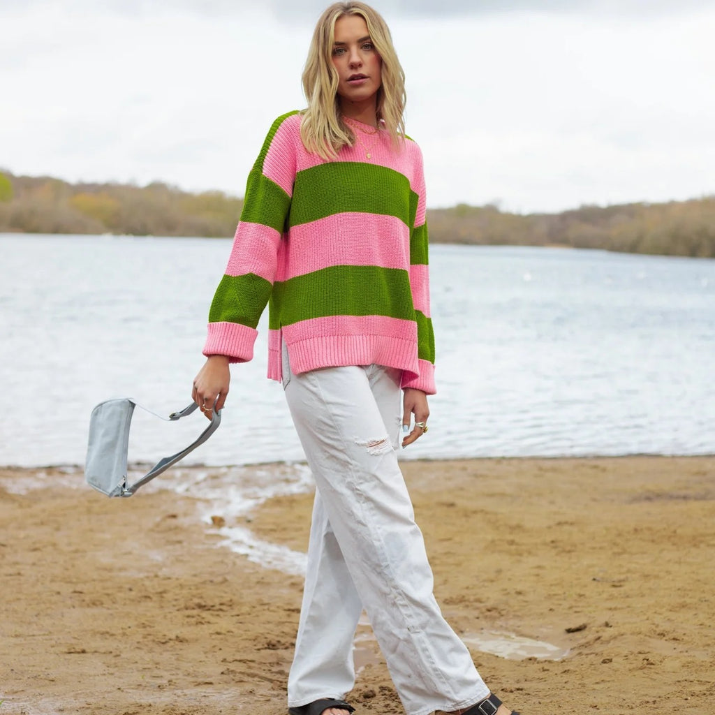 Rhiannon Stripe Jumper - Pink/Green