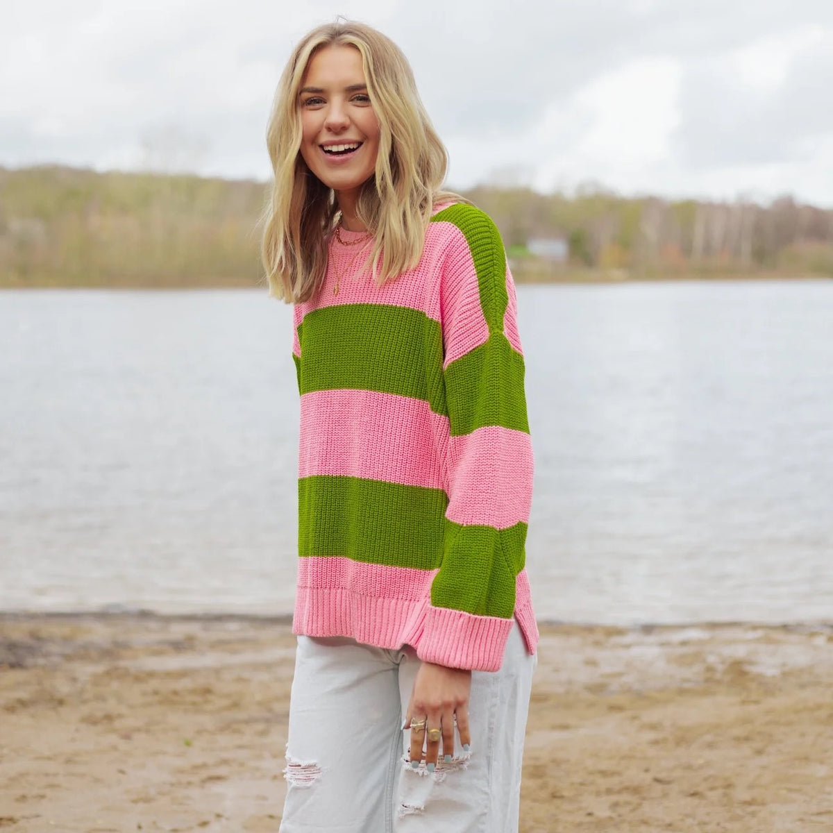Rhiannon Stripe Jumper - Pink/Green