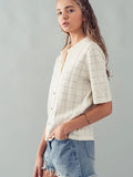Checkered Hollow Out Knit Shirt