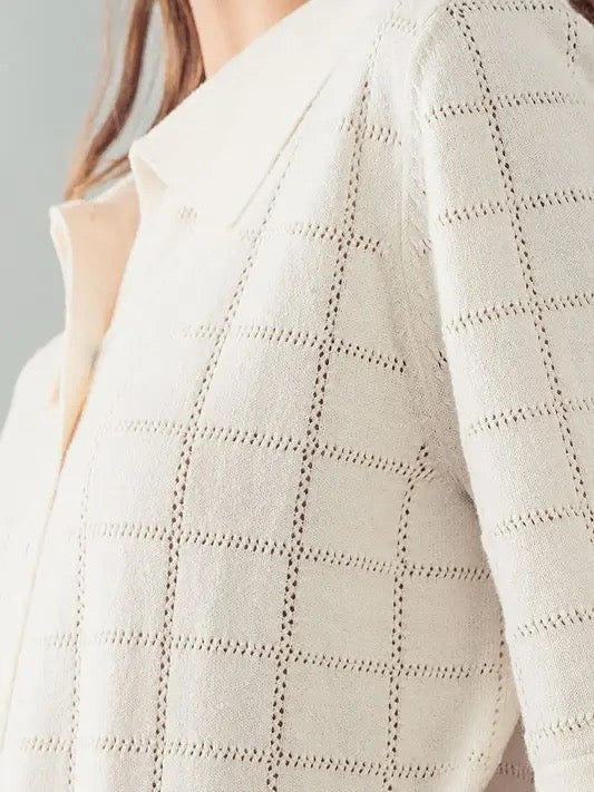 Checkered Hollow Out Knit Shirt