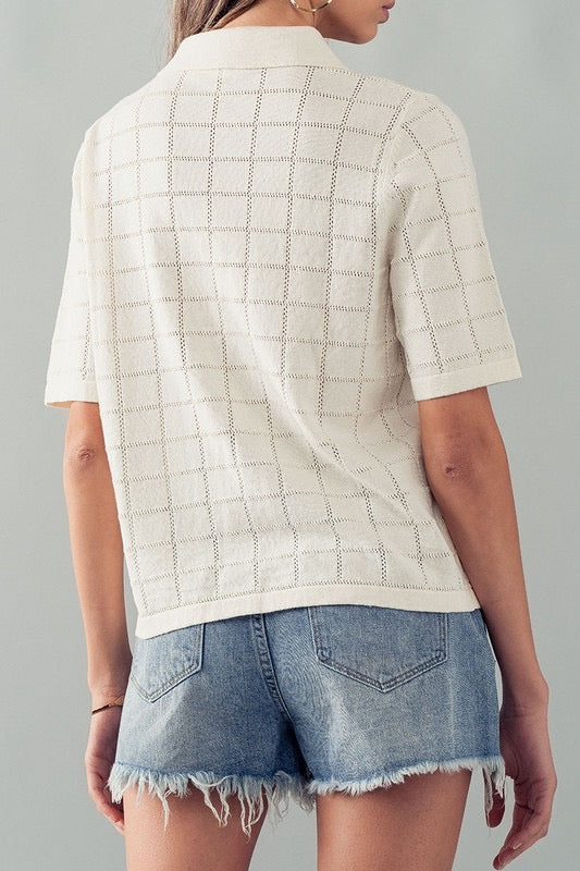 Checkered Hollow Out Knit Shirt