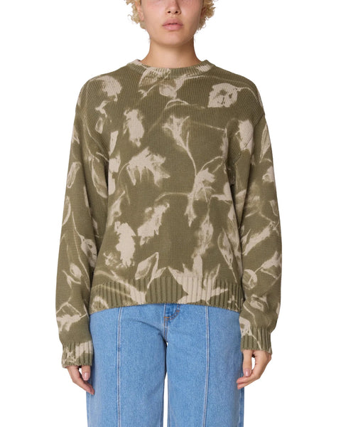 Leaves Crew Sweater - Olive Multi