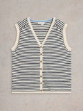 Naria Stripe Linen Vest - Navy Multi