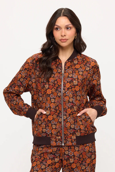Fall Floral Cord Bomber Jacket