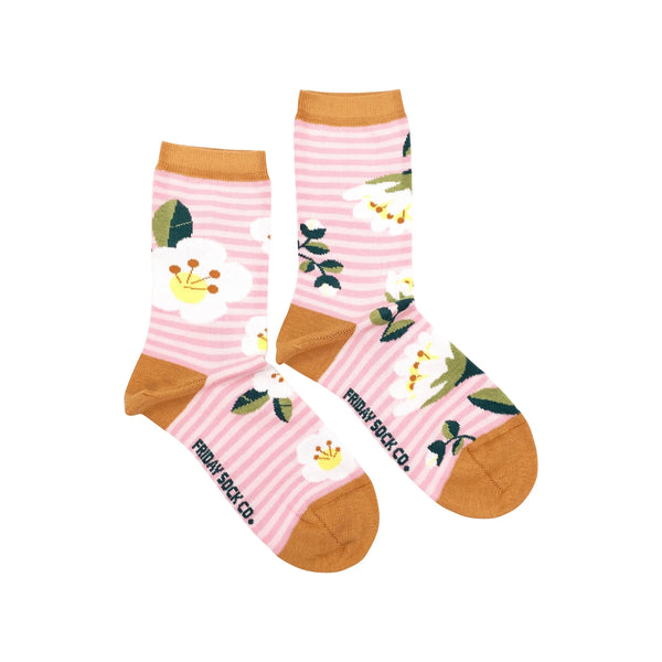 Pink Stripes Floral Mismatched Socks