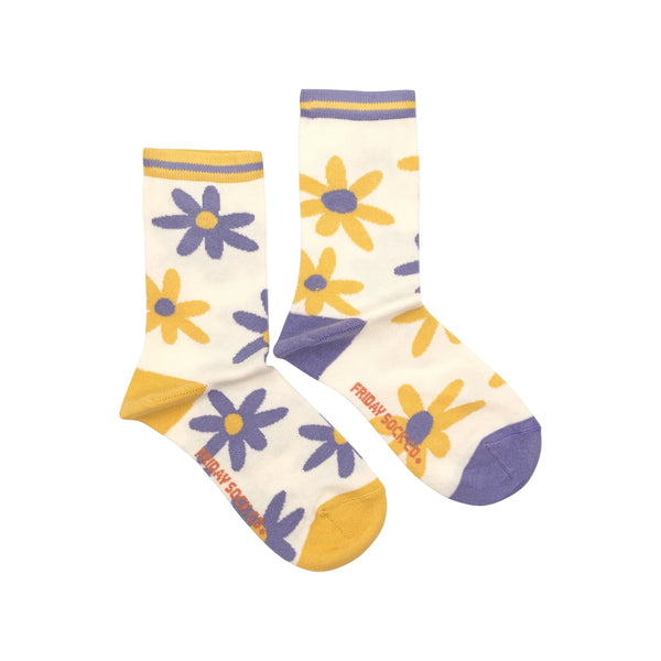 Purple & Yellow Flowers Mismatched Socks