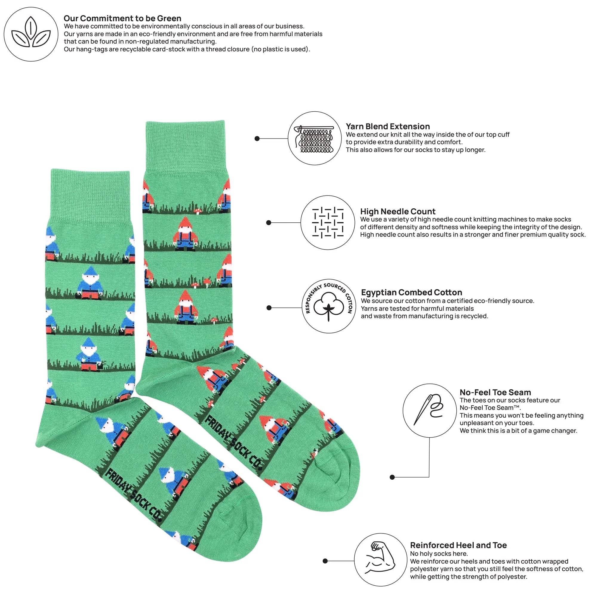 Garden Grandpa Gnomes Mismatched Socks M