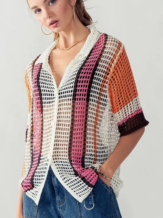 Hailee Button Down Crochet Top