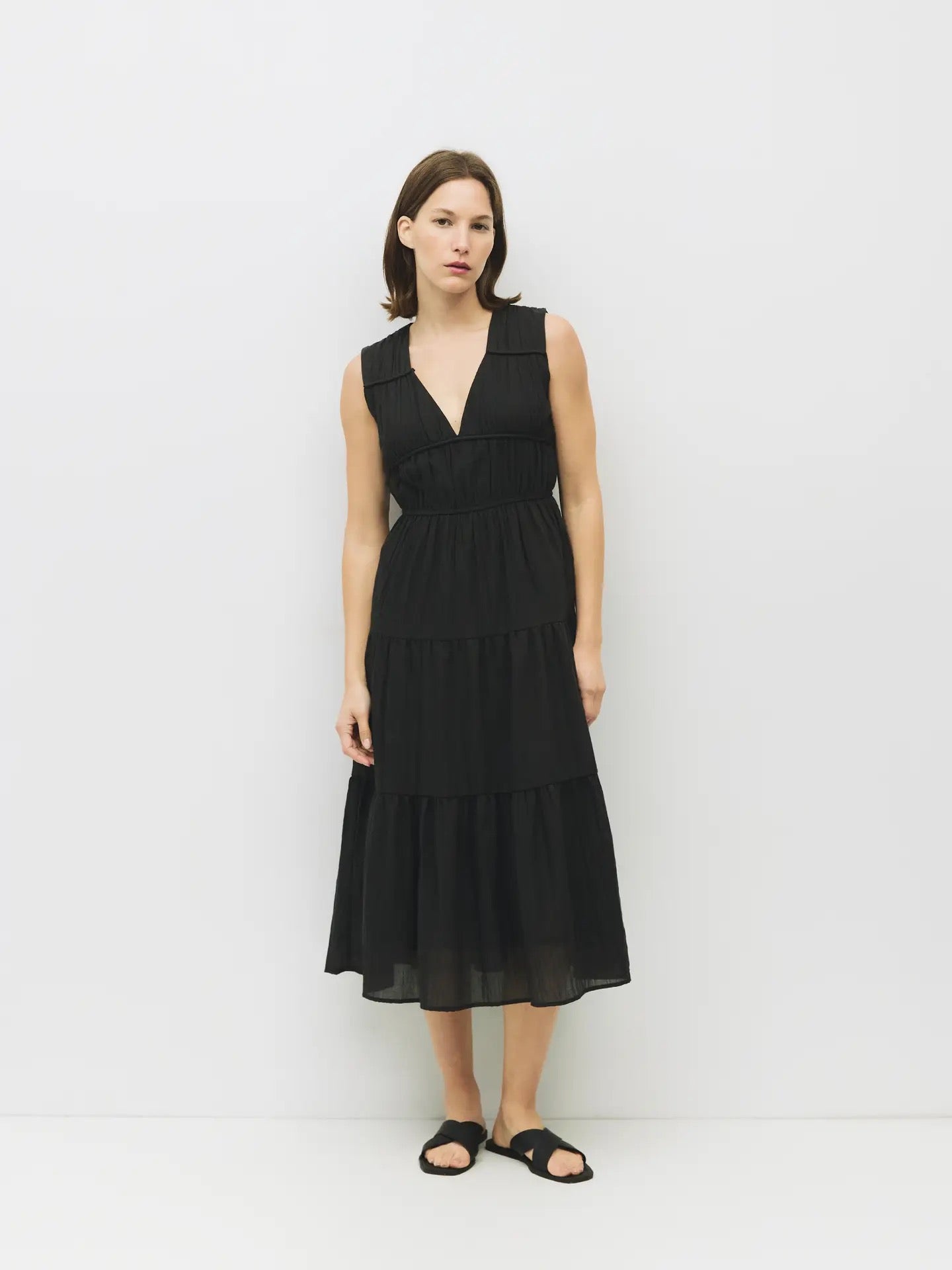 The Cora Gathered Neck Dress - Black