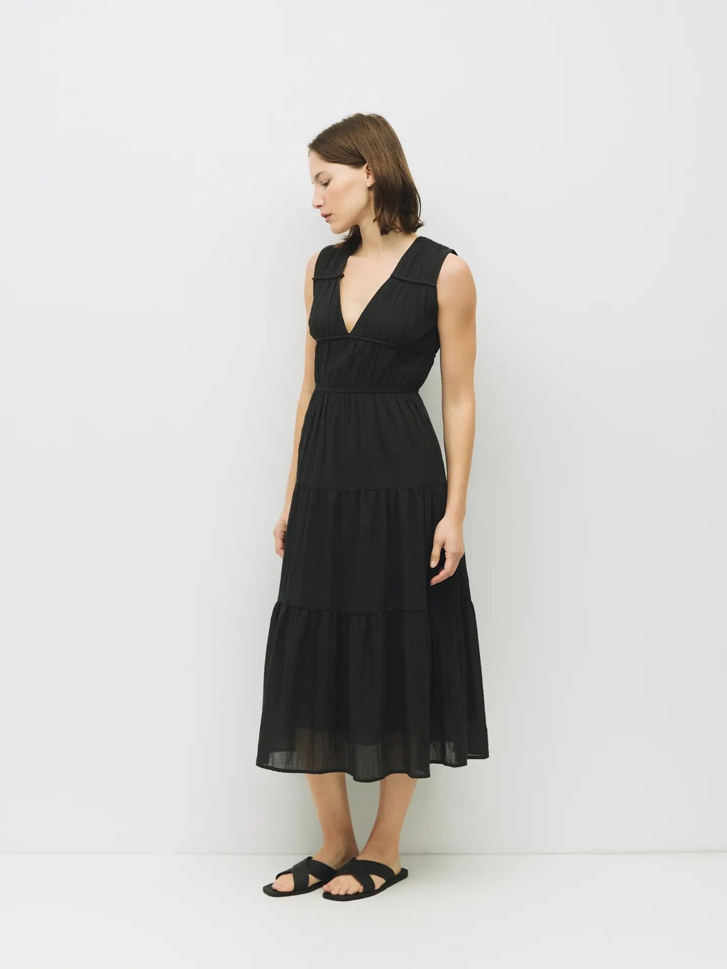 The Cora Gathered Neck Dress - Black