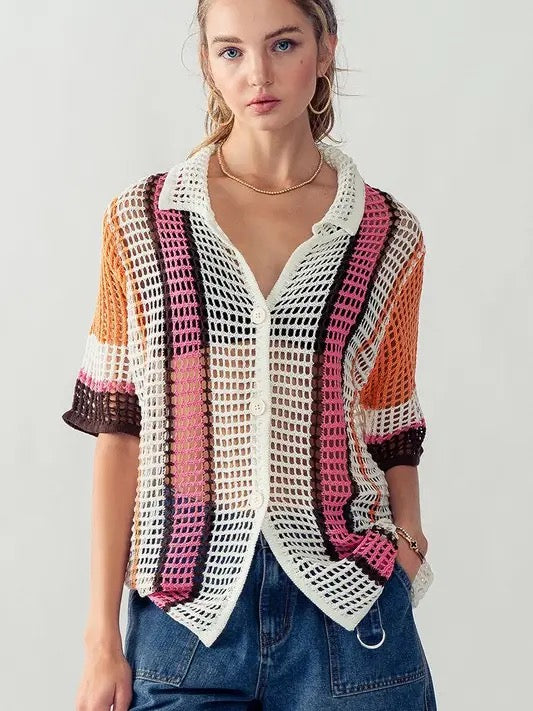 Hailee Button Down Crochet Top