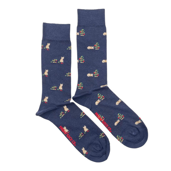 Cat & Xmas Tree Mismatched Socks M