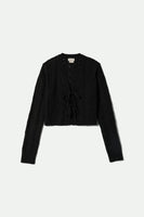 Cropped Pointelle Tie Cardigan - Black