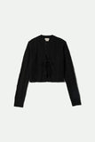 Cropped Pointelle Tie Cardigan - Black