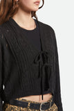 Cropped Pointelle Tie Cardigan - Black