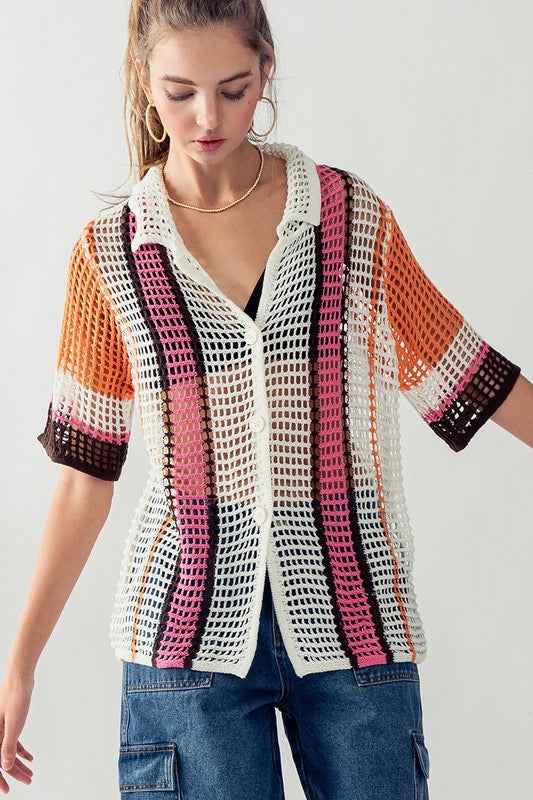 Hailee Button Down Crochet Top