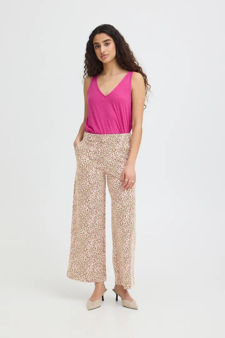 Kate Print Pant 42 - Beige/Pink