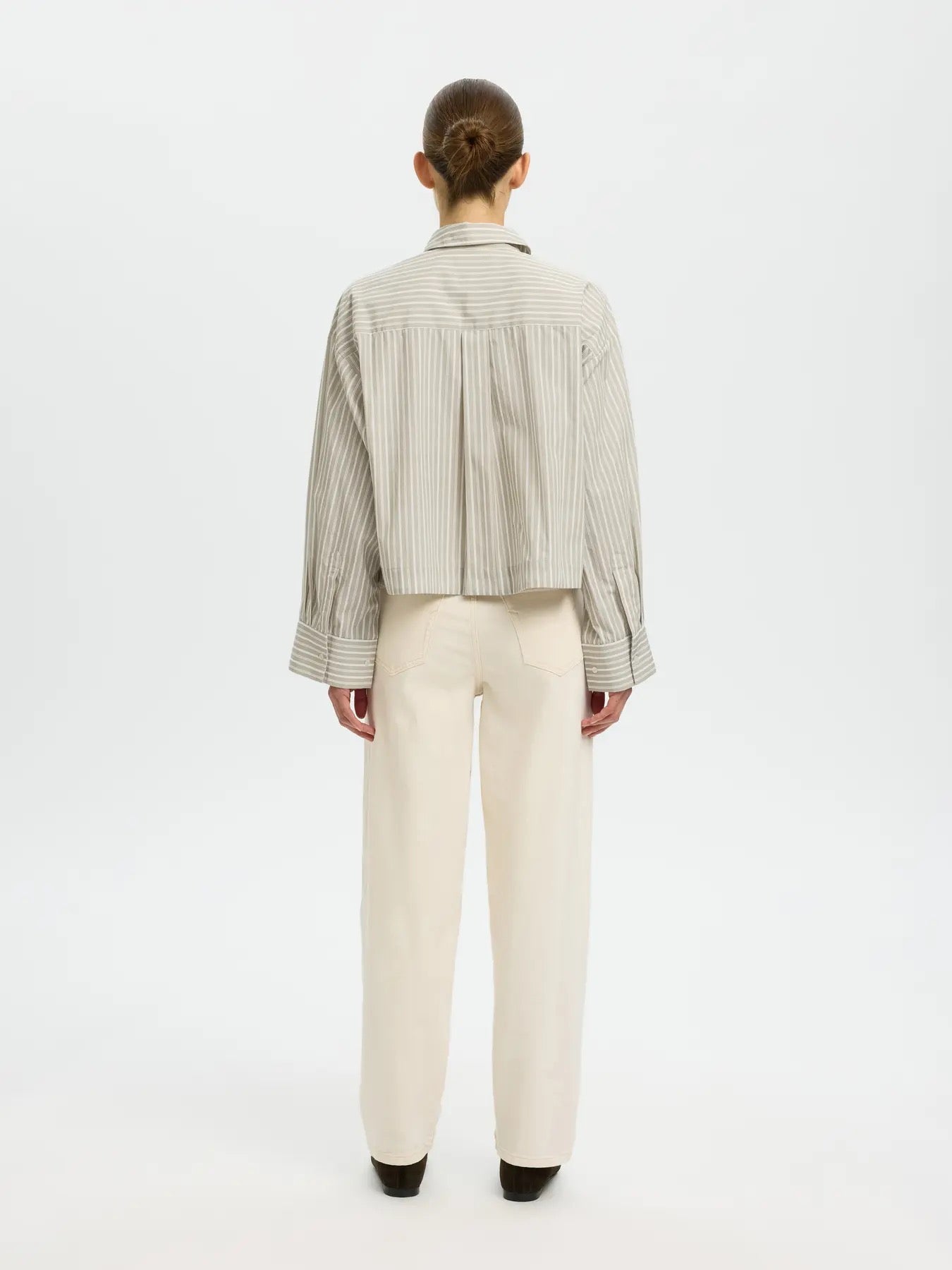 Wastha Long Sleeve Cropped Boxy Shirt - Pure Cashmere/Bright White Stripe