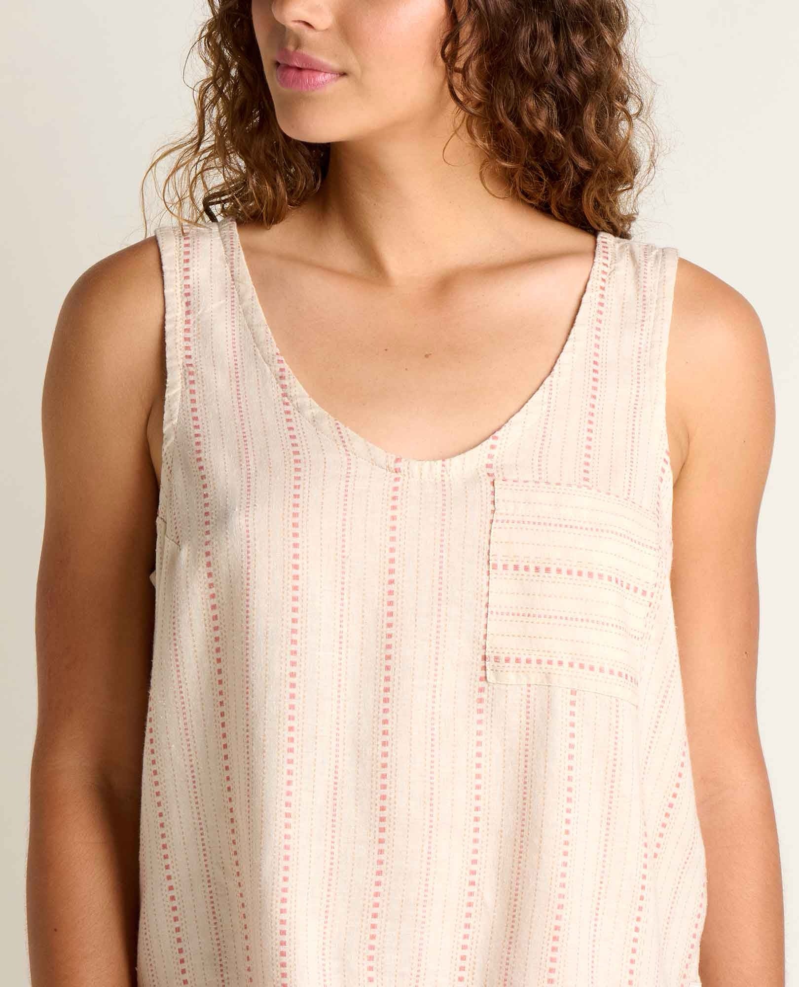 Taj Hemp Button Back Tank - London Fog Dobby