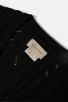 Cropped Pointelle Tie Cardigan - Black