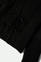 Cropped Pointelle Tie Cardigan - Black