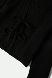 Cropped Pointelle Tie Cardigan - Black