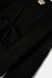 Cropped Pointelle Tie Cardigan - Black
